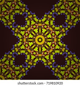 Oriental, mystic, alchemy pattern. Brown, red and green printable package decorative elements. Coloring page template. Vector flower Mandala seamless pattern. Vector illustration.