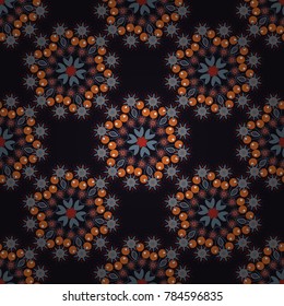 Oriental, mystic, alchemy pattern. Orange, black and gray printable package decorative elements. Coloring page template. Vector flower Mandala seamless pattern. Vector illustration.