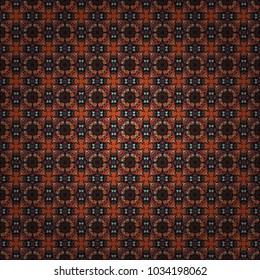 Oriental, mystic, alchemy pattern. Vector illustration. Orange, green and brown printable package decorative elements. Vector flower Mandala seamless pattern. Coloring page template.