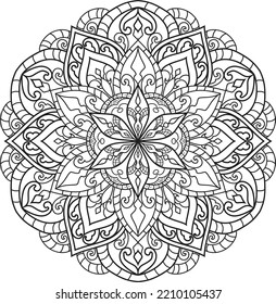 Oriental mystical pattern.Yoga mandala.Hand drawn illustration.ornament design for coloring page