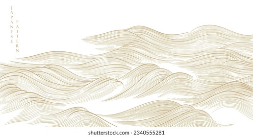 Oriental natural wave pattern with ocean wave decoration banner design in vintage style. Japanese background with watercolor texture painting element vector.  Marine template.