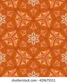 Oriental orange flower seamless pattern. Oriental floral seamless pattern. Geometric abstract background. 