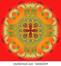 Oriental ornament, basic round design Pattern, floral ornament on a red background