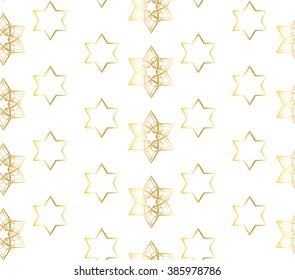 Oriental ornament carpet with gold stars on white background. Digital Illustration.