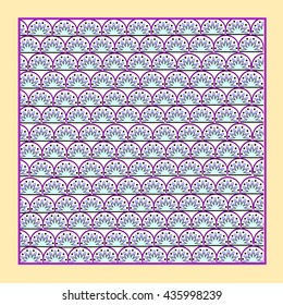 oriental ornament with colored semicircles frame and the contour painting