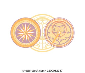 Oriental ornament. Decorative astrolabe. Astronomical patterns.