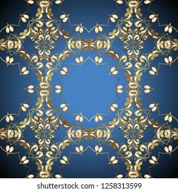 Oriental ornament. Golden pattern on black colors with golden elements. Seamless golden pattern.