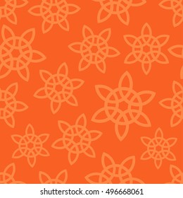 Oriental Ornament on Orange Background. Vector Seamless Pattern with Stars.