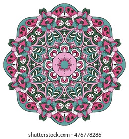 Oriental ornament relaxing. Doodle Round figure. Mandala. Pink and blue tones