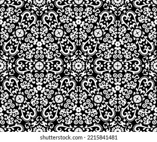 Oriental Ornament Seamless Pattern. Black and White. Decorative texture. Mehndi patterns. For fabric, wallpaper, venetian pattern,textile, packaging.	