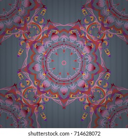 Oriental ornament seamless pattern. Islamic vector mulicolored design. Motley tiles with floral motif. Red, blue and pink vintage textile print.
