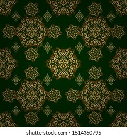 Oriental ornament seamless pattern in the style of baroque on a background. Vector illustration. Traditional classic pattern in gold and colors.