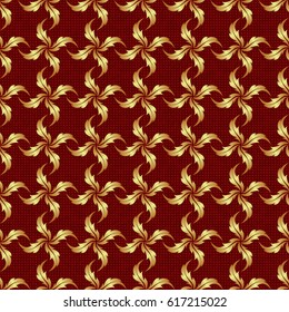 Oriental ornament seamless pattern in the style of baroque on a red background. Traditional classic pattern in gold and red colors. Vector illustration.