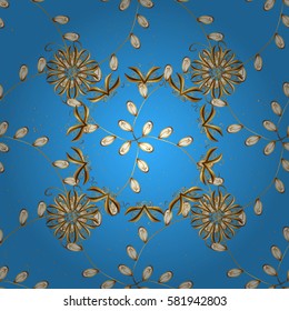 Oriental ornament in the style of baroque. Traditional classic golden vector pattern on blue background with golden elements.