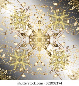 Oriental ornament in the style of baroque. Traditional classic vector golden pattern. Neutral background with golden elements.
