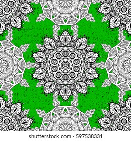 Oriental ornament in the style of baroque. Traditional classic vector white pattern. Green background with white elements.
