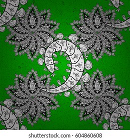 Oriental ornament in the style of baroque. Traditional classic white vector pattern on green background with white elements.