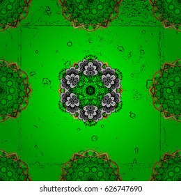 Oriental ornament in the style of baroque. Traditional classic vector golden pattern. Green background with golden elements.
