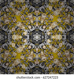 Oriental ornament in the style of baroque. Traditional classic vector golden pattern. Yellow background with golden elements.