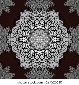 Oriental ornament in the style of baroque. Traditional classic white vector pattern on brown background with white elements.