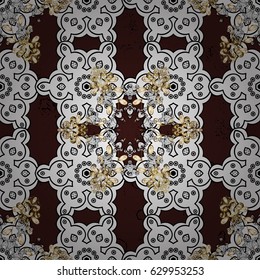 Oriental ornament in the style of baroque. Traditional classic vector golden pattern. Brown background with golden elements.