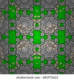Oriental ornament in the style of baroque. Traditional classic vector white pattern. Green and white background with white elements.