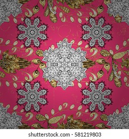 Oriental ornament in the style of baroque. Vector traditional classic golden on pink background.