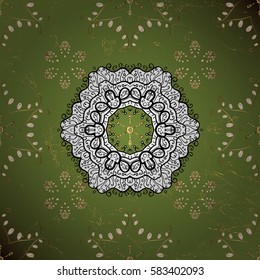 Oriental ornament in the style of baroque. Vector traditional classic golden pattern with white doodles on green background.