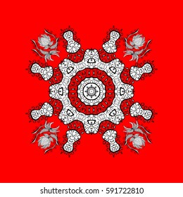 Oriental ornament in the style of baroque. Vector traditional classic white pattern with white doodles on red and white background.