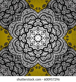 Oriental ornament in the style of baroque. Vector traditional classic white pattern. Yellow on background.
