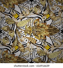 Oriental ornament in the style of baroque. Vector traditional classic golden pattern. Yellow on background.