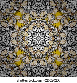 Oriental ornament in the style of baroque. Vector traditional classic white pattern. Yellow on background.