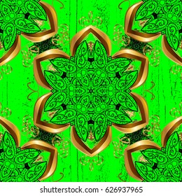 Oriental ornament in the style of baroque. Vector traditional classic golden pattern. Green on background.