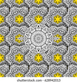 Oriental ornament in the style of baroque. Vector traditional classic white pattern. Yellow on background.