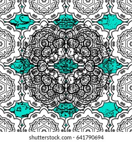 Oriental ornament in the style of baroque. Vector traditional classic dark pattern. Blue on background.