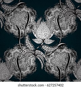 Oriental ornament in the style of baroque. White pattern on blue background with white elements. Traditional classic white pattern. Vector oriental ornament.