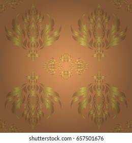 Oriental, ornament. Templates for carpets, textiles, wallpaper and any surface. Vector seamless pattern of beige, yellow and orange ornament.