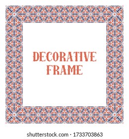 Oriental ornamental frame isolated on white. Arabic design for page decoration. Vector frame of asian mosaic border
