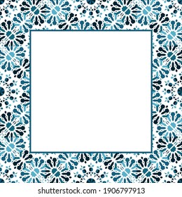 Oriental ornamental mosaic border. Arabic design for page decoration. Vector asian square frame