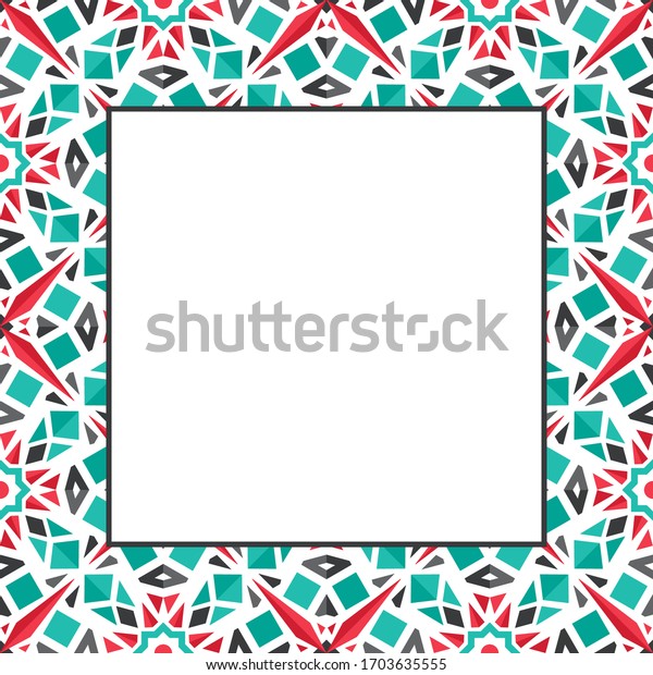 Oriental ornamental mosaic border.\
Arabic design for page decoration. Vector asian square\
frame