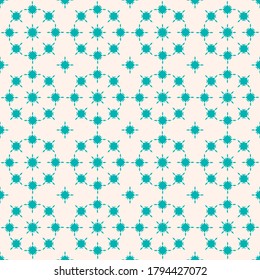 Oriental ornamental seamless pattern with symbolic lace turquoise ornaments ethnic elements on pinkish background. Print for fabric wallpaper tiles