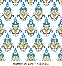 Decoración oriental elegante y sin fisuras. Aroma árabe, fondo, cubierta, papel pintado, papel envolvente, azulejos. Patrón en un fondo transparente. Ilustración extraída a mano vectorial de material.
