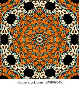 Oriental ornate seamless pattern. Ethnic orange seamless background. Vector illustration.