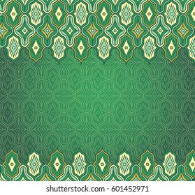 Oriental ornate square background with empty space for text. Greeting card or invitation in green and yellow colors in eastern style. Vector