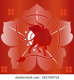 Oriental Ox background concept with floral theme.
