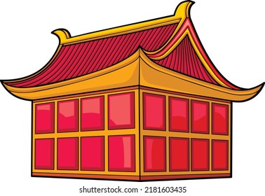 oriental pagoda, asia, flat illustration