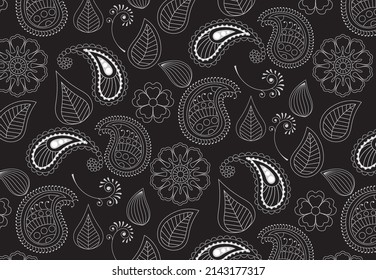 Oriental paisley pattern Black and white color. retro floral vector of paisley background Pattern