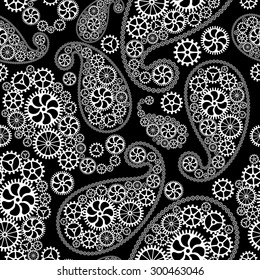 Oriental paisley seamless pattern with gears