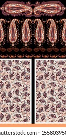 Oriental paisley seamless pattern with traditional persian buta motif and mehndi elements on purple background. Colorful vector illustration for textile print  wallpaper  wrapping paper