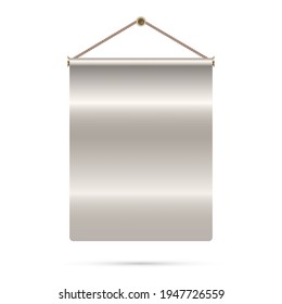 Oriental paper scroll hanged. Antique old vertical paper scroll hanging on the rope. Bible quote frame. Vector illustration isolated on white.